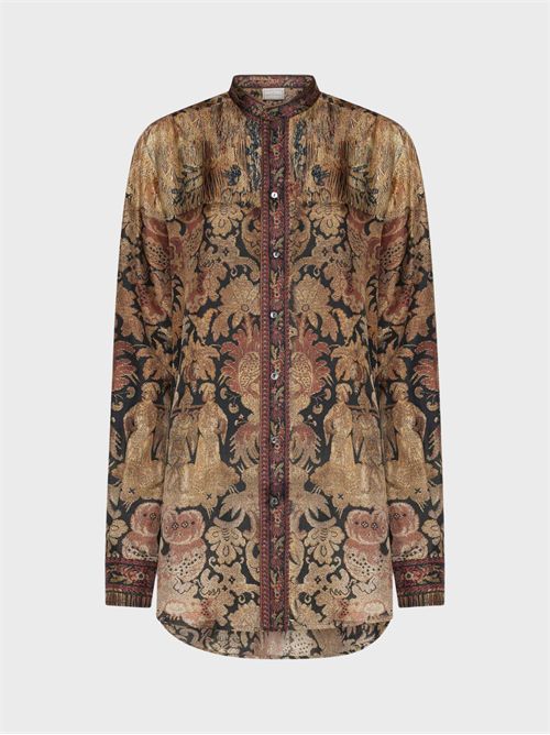 Pure silk shirt with mandarin collar and tapestry-inspired print PIERRE-LOUIS MASCIA | CML12950519346